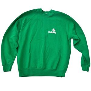 Vintage Green Ireland Shamrock Puff Print Screen Stars Sweatshirt -Large